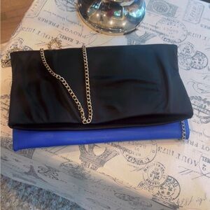 Street Level Black and Blue Chain Clutch